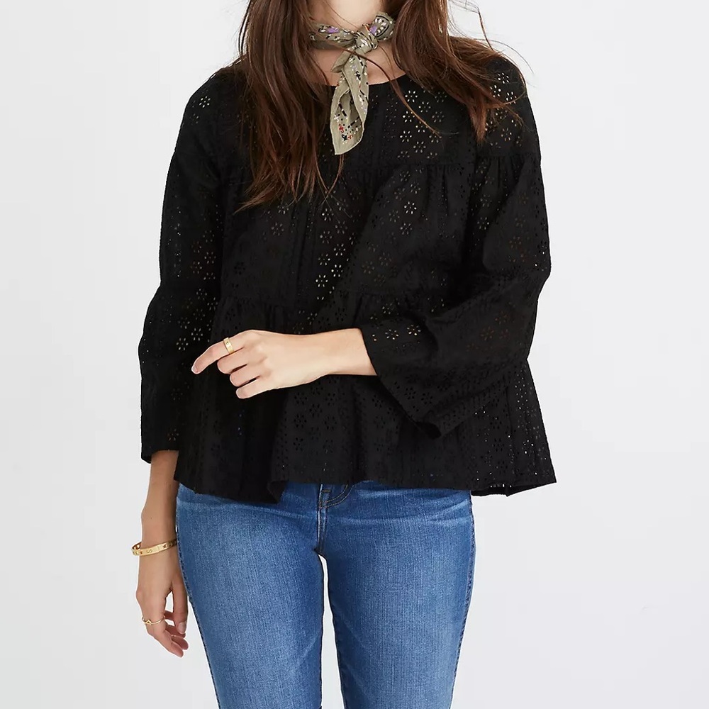 MADEWELL Eyelet Tiered Button-Back Top